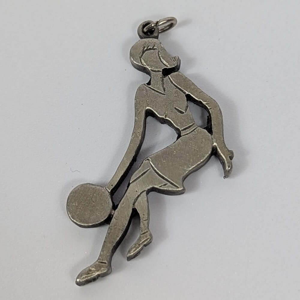 Vintage Silver Female Basketball Player Necklace Charm